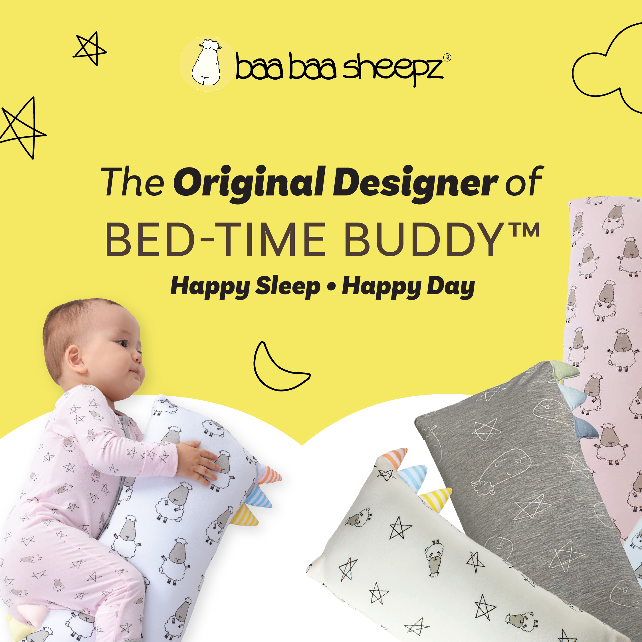 Bed-Time Buddy™ Big Sheepz White with Color & Stripe tag - XL (size 31x86cm)