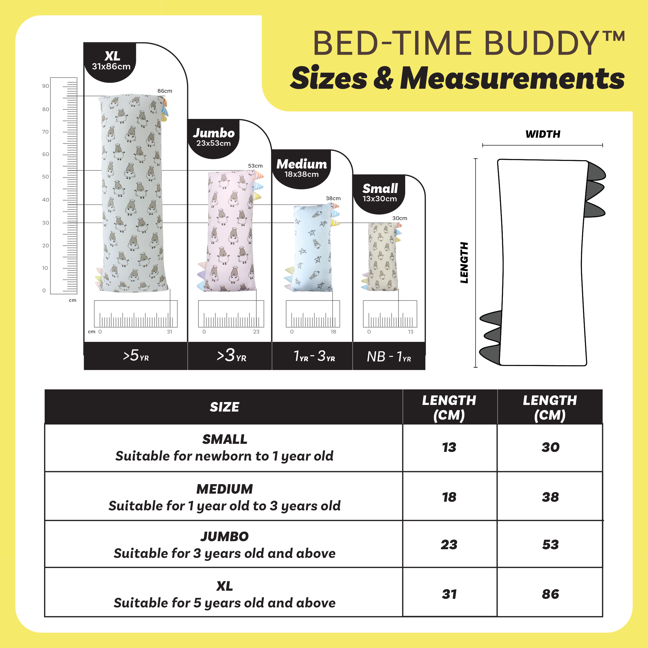 Bed-Time Buddy S01 White - Jumbo (size 23x53cm)