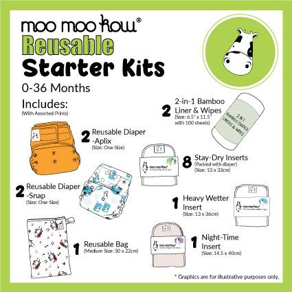 Moo Moo Kow 2 in 1 Bamboo Diaper Liners and Wipes Set of 6