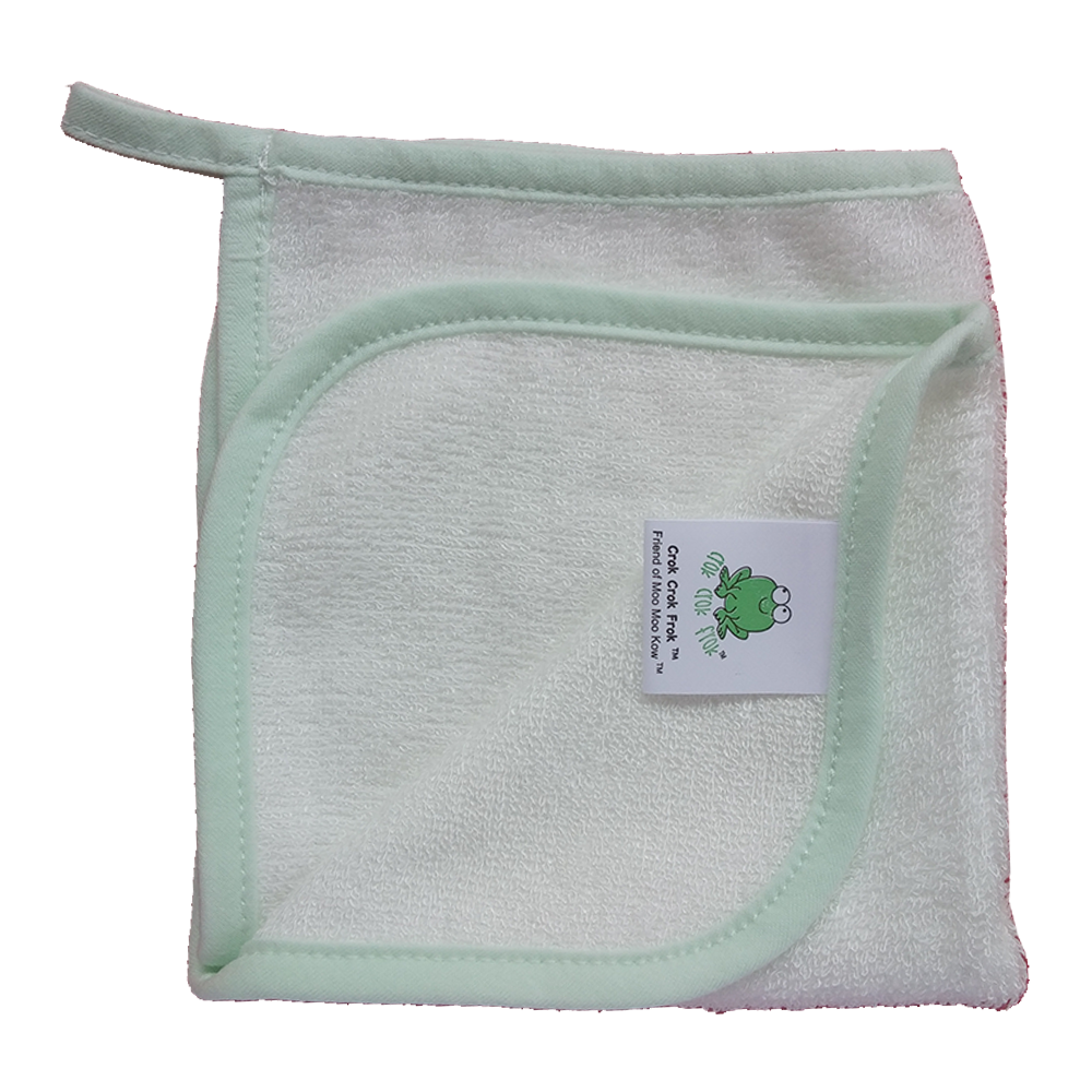 CrokCrokFrok Bamboo Wash Cloth - White with Green Border