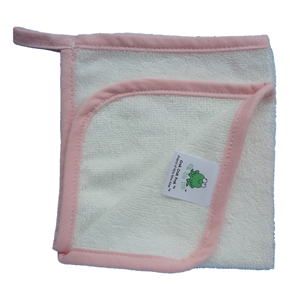 CrokCrokFrok Bamboo Wash Cloth - White with Pink Border