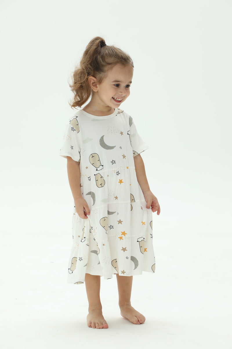 Tiered Dress Goodnight Baa Baa White