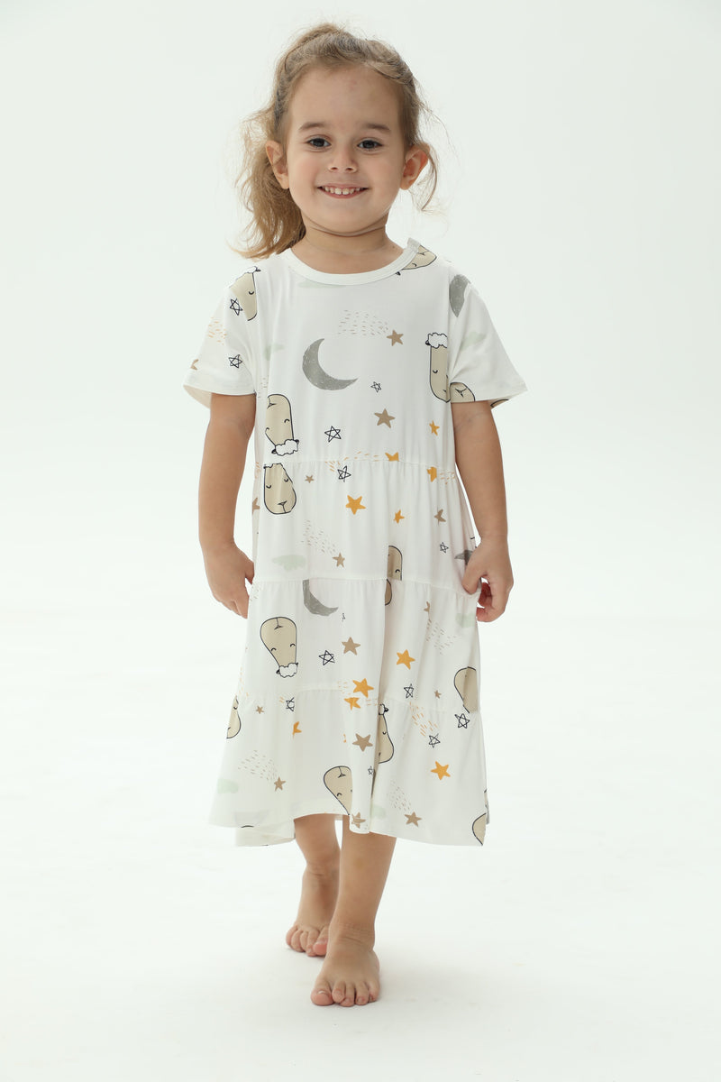 Tiered Dress Goodnight Baa Baa White