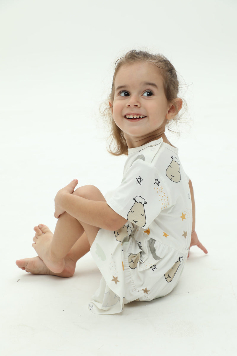 Tiered Dress Goodnight Baa Baa White