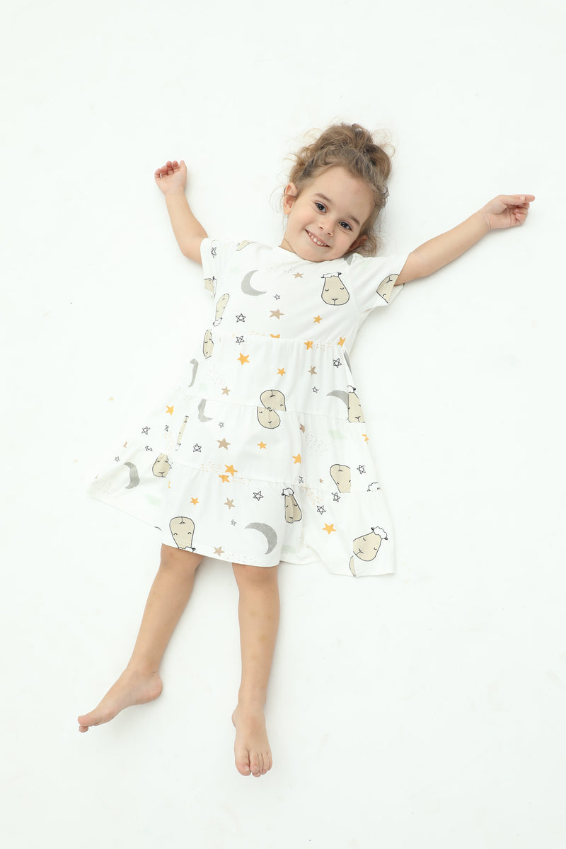 Tiered Dress Goodnight Baa Baa White