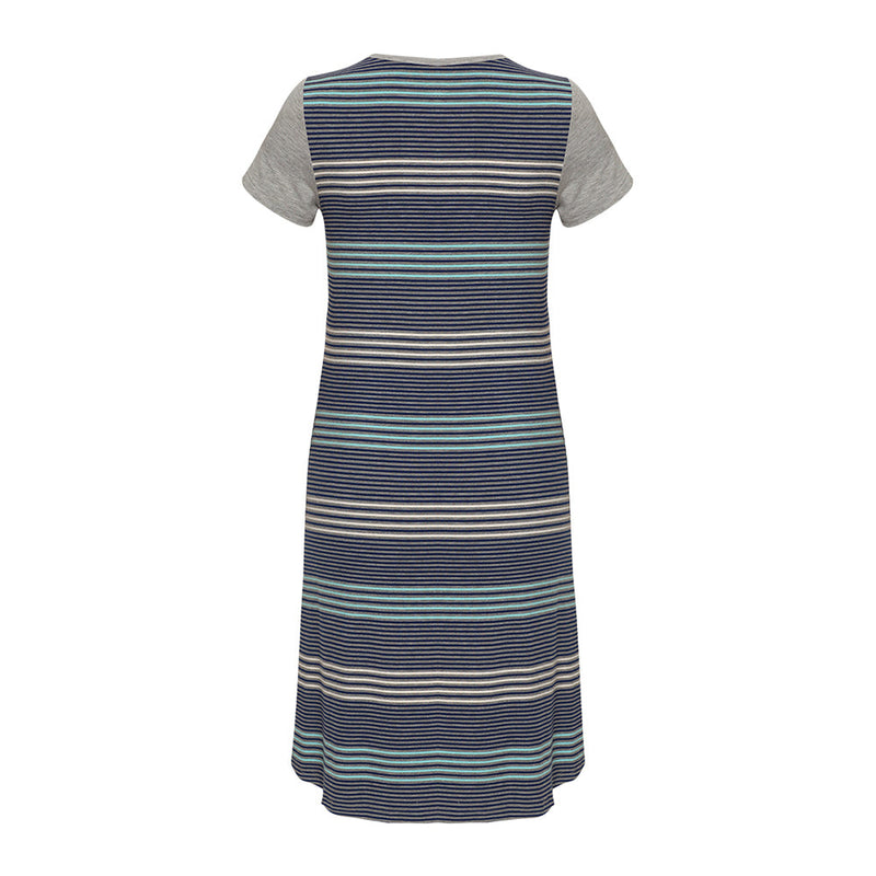 DooDooMooky Maternity & Nursing Dress Flower with Blue Stripe
