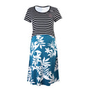 DooDooMooky Maternity & Nursing Dress Black Striped Top with Flower Green Dress