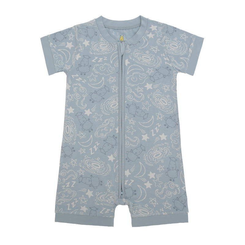 Romper Short Sleeve Zip Baa Baa in the Universe Blue