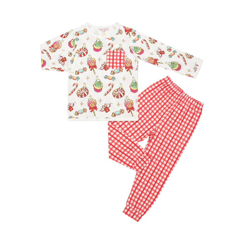 Pyjamas Set Christmas 3 White + Checkers Red