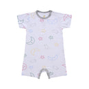 Romper Short Sleeve Colourful Moon & Star White with Grey Border