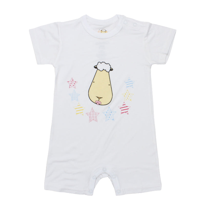 Romper Short Sleeve White sheep head & colored stars