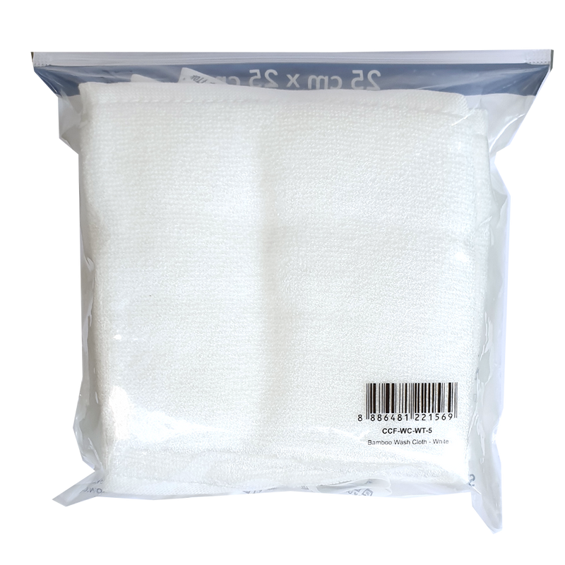 CrokCrokFrok Bamboo Wash Cloth - White - Bundle Of 5 Pieces