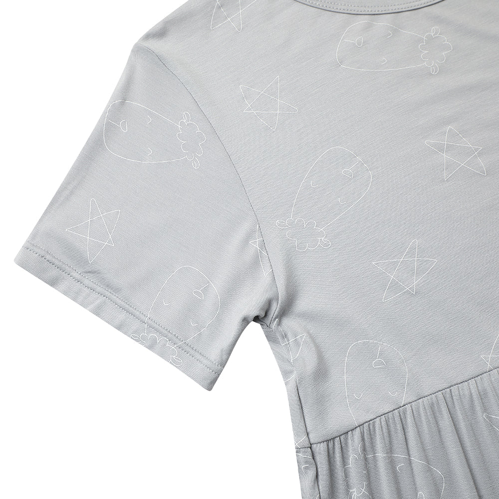 Tiered Dress Cute Big Star & Head Grey