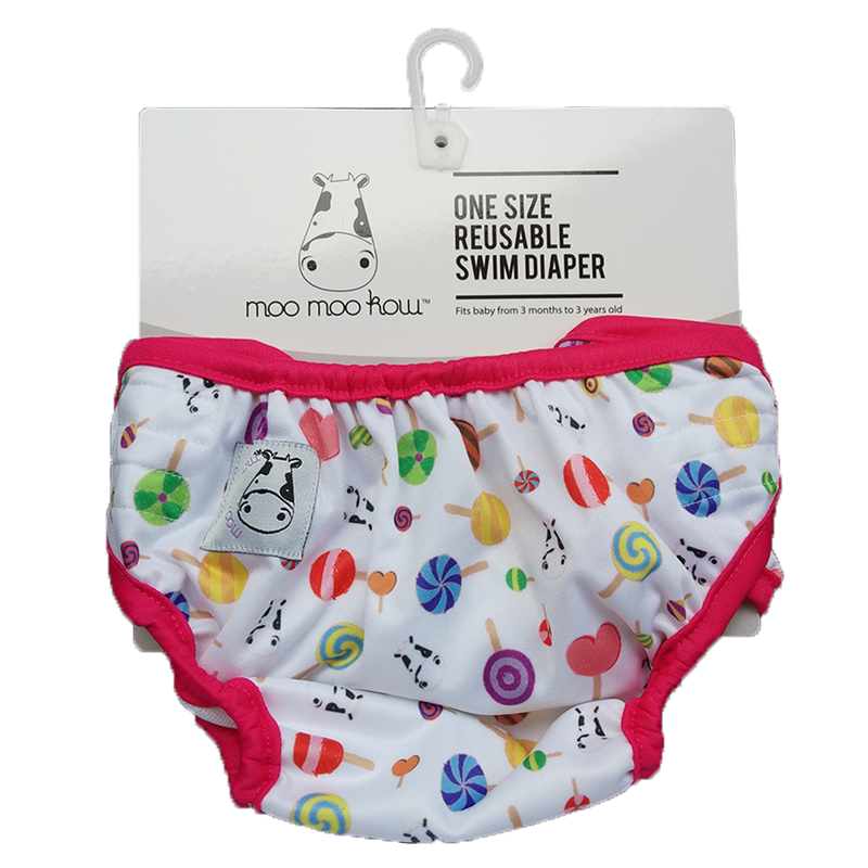One Size Swim Diaper Lollipop with Pink Border