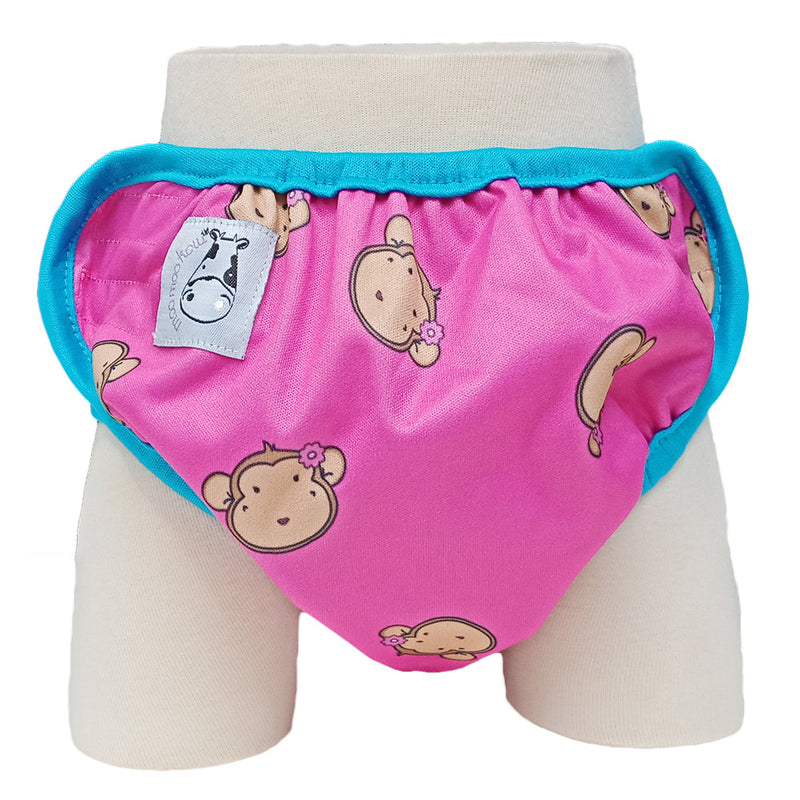 One Size Swim Diaper Lucky Mooky Pink with Blue Border
