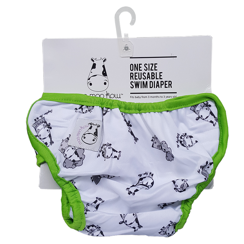 One Size Swim Diaper Moo Family with Green Border