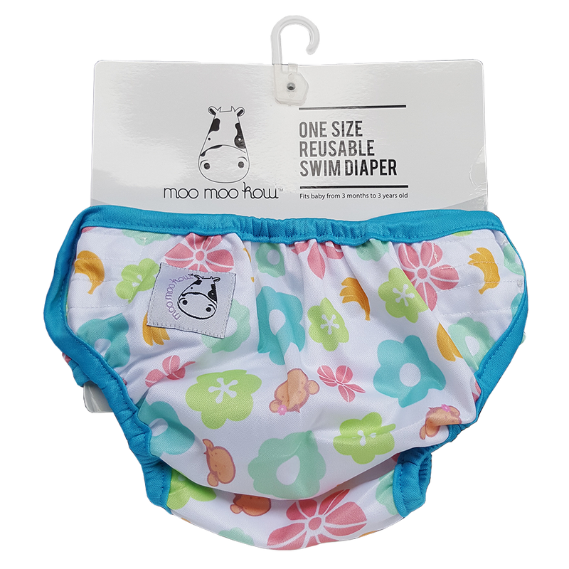 One Size Swim Diaper Mooky Flower with Blue Border