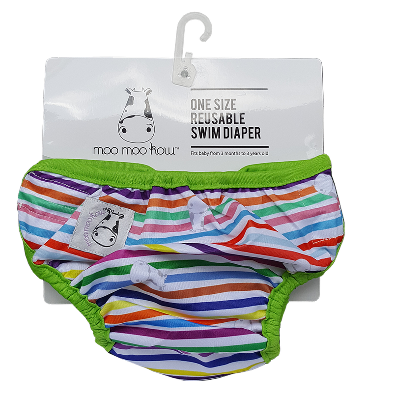 One Size Swim Diaper Rainbow with Green Border