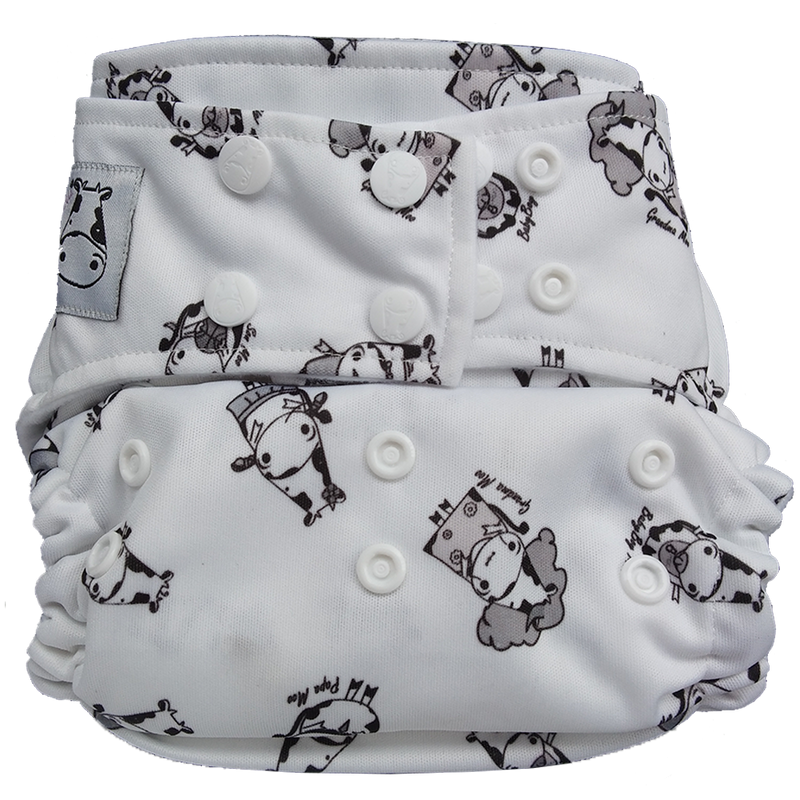 Cloth Diaper One Size Snap - Moo Family White Button