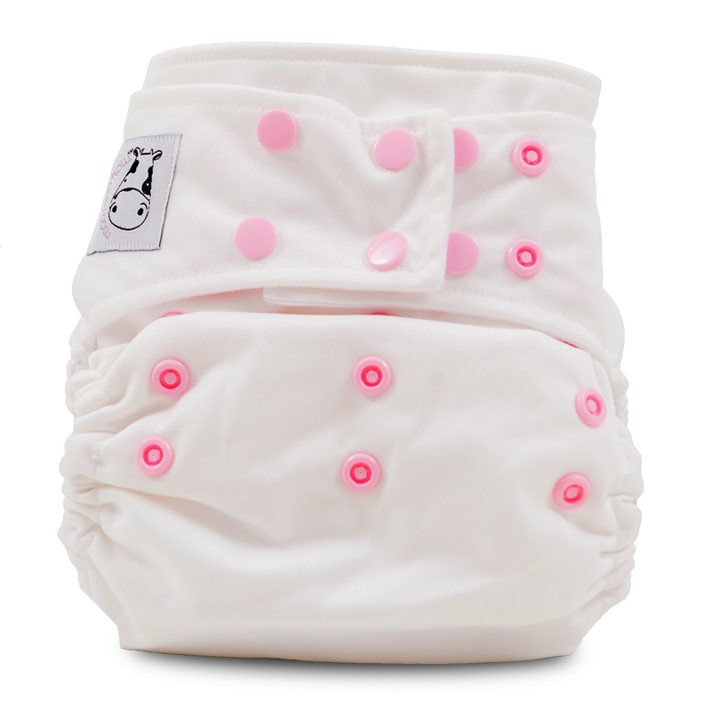 Cloth Diaper One Size Snap - White Pink Button