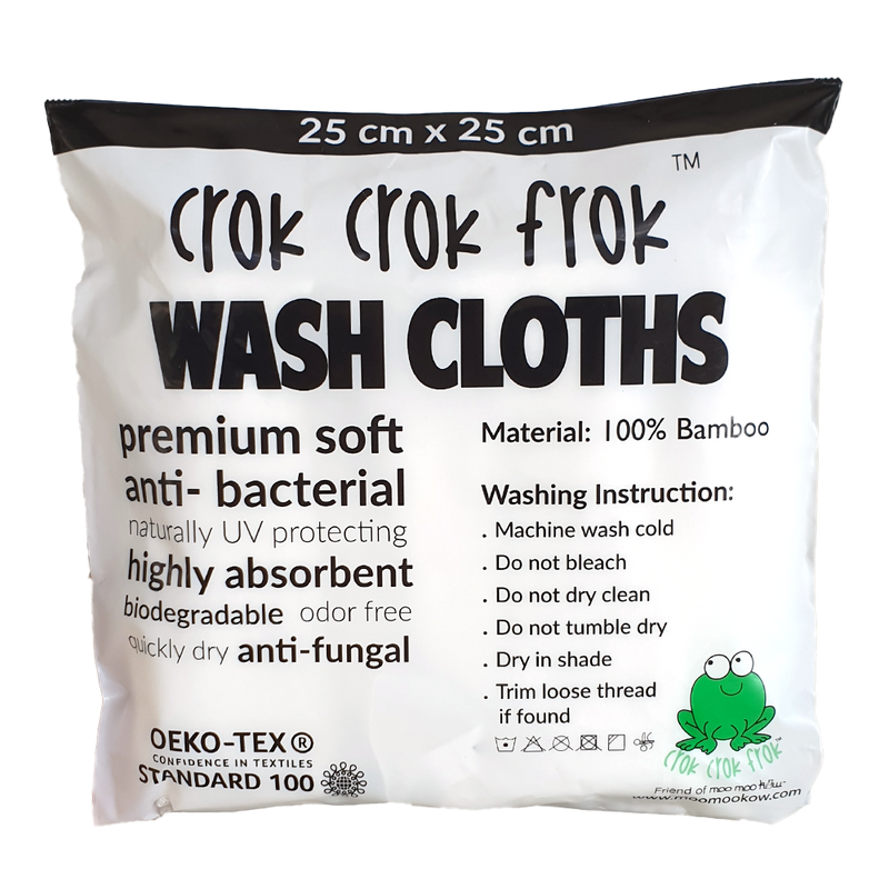 CrokCrokFrok Bamboo Wash Cloth - White - Bundle Of 5 Pieces