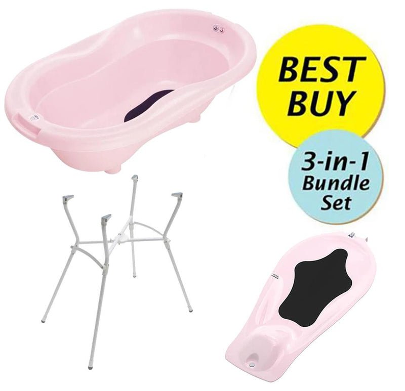Rotho Babydesign Value Bundle B, Bath Tub + Bath Seat + Bath Stand - Tender Rose Pearl