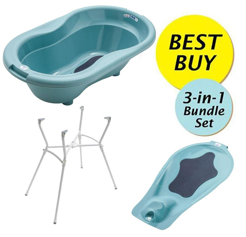 Rotho Babydesign Value Bundle B, Bath Tub + Bath Seat + Bath Stand - Lagoon