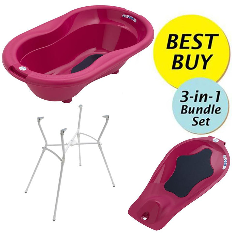 Rotho Babydesign Value Bundle B, Bath Tub + Bath Seat + Bath Stand - Swedish Rose