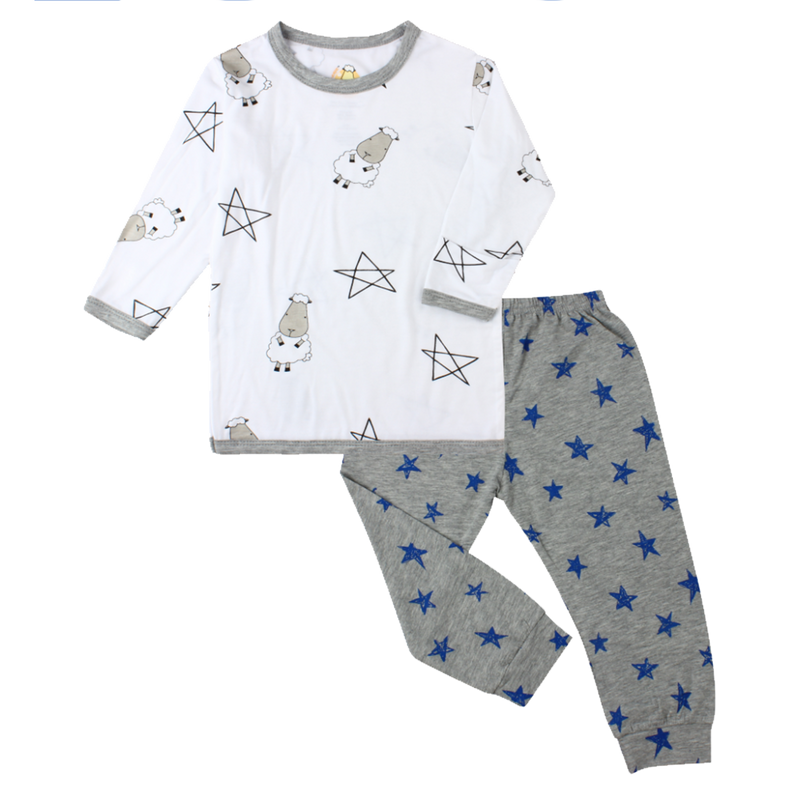 Pyjamas Set White Big Star & Sheepz + Blue Star
