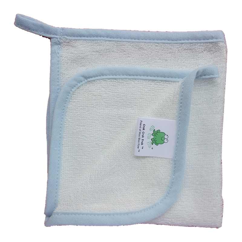 CrokCrokFrok Bamboo Wash Cloth - White with Blue Border