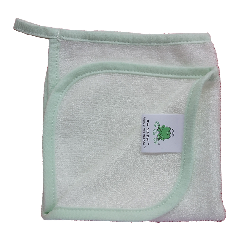 CrokCrokFrok Bamboo Wash Cloth - White with Green Border