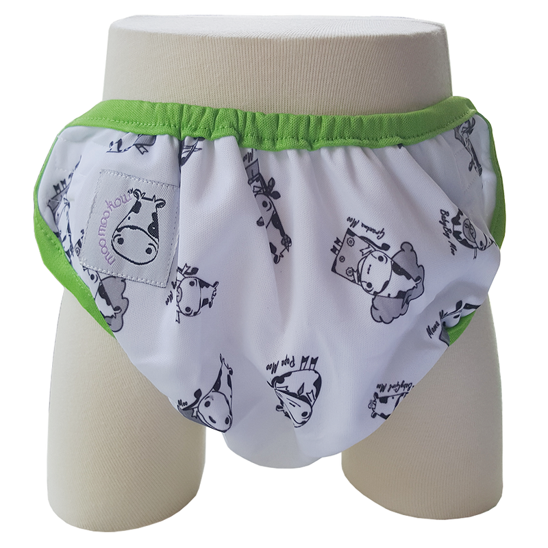 One Size Swim Diaper Moo Family with Green Border