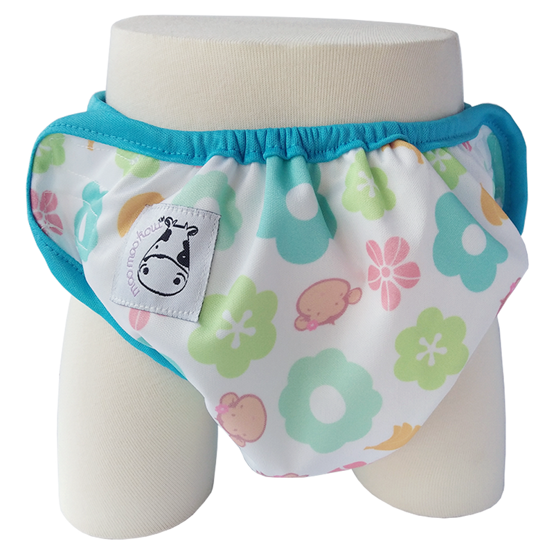 One Size Swim Diaper Mooky Flower with Blue Border