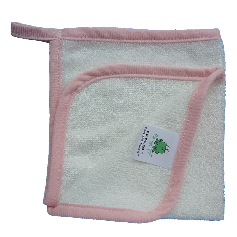 CrokCrokFrok Bamboo Wash Cloth - White with Pink Border